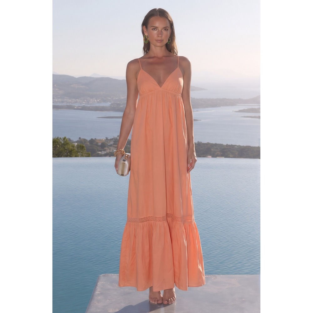 Abound Maxi Dress Womens S Orange Excellent Cotton Tiered Boho Eyelet Sundress